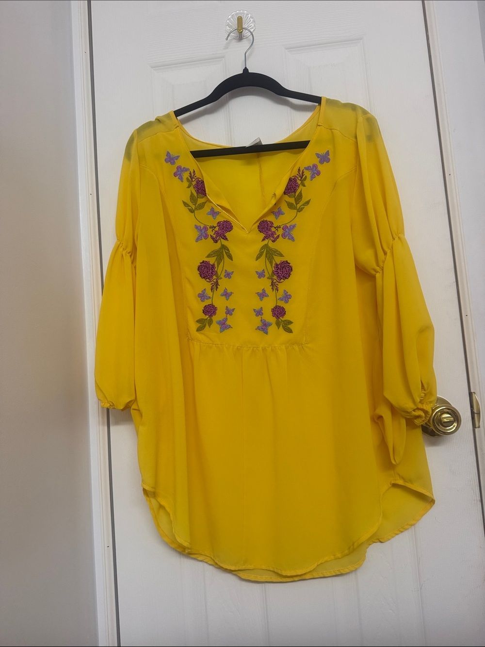 Avon Yellow Embroidered V-Neck Tunic